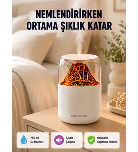 Alev Efektli Ultrasonik Uçucu Yağ Difüzörü 280ml Su Tanklı ve Sessiz Çalışma Özellikli