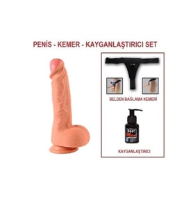 22 cm Belden Bağlamalı Çift Katmanlı Realistik Dildo Penis Set