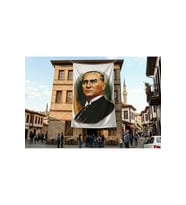 Mustafa K. Atatürk Portresi Poster Bayrak Premium Raşel Kumaş ATA12