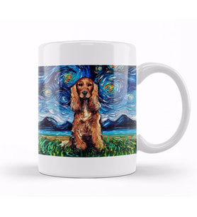 Red Cocker Spaniel Starry Night Kupa Bardak Porselen