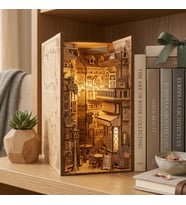 European Alley Book Nook Ahşap Maket Seti – Avrupa Sokağı Peri LED'li Kitaplık Dekoru