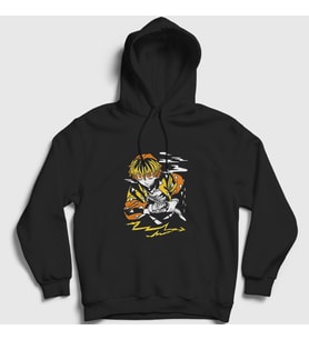 Presmono Unisex Siyah Zenitsu V2 Anime Demon Slayer Kimetsu No Yaiba Kapüşonlu Sweatshirt 309270tt