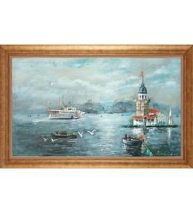Çerçeveli Paspartulu Manzara Tablo bm1273 (Gold)
