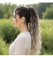 Lastik Tokalı At Kuyruğu Kabarık Afro Dalgalı - Kumral / Beyaz Platin Ombre