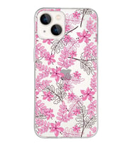 Apple iPhone 13 Mini Uyumlu Kapak Floral Pembe Tasarımlı Şeffaf Silikon Kılıf