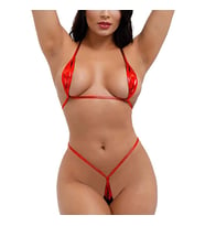Desire in Motion Bacak Bantlı Fantezi Kadın Parlak Sütyen String Takım (Kırmızı)