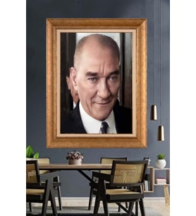 Altın Varaklı Çerçeveli Paspartulu Atatürk Tablo DC1592 (Gold)