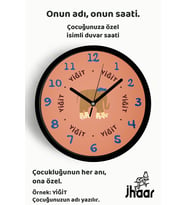 İsme Özel Paten Kayan Sevimli Fil Çocuk Odası Duvar Saati Orta Boy 30 cm Siyah Camlı Sessiz