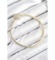 Pirinç Charm Zirkon Taşlı Kalp Model Gold Renk Kadın Bileklik 5886
