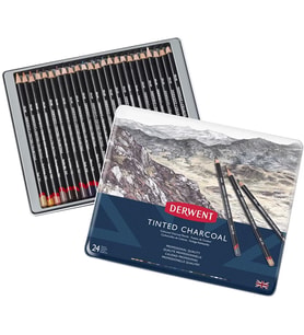 Derwent Tinted Charcoal Sulandırılabilen Renkli Füzen Kalem 24lü Set