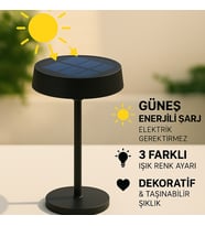 Cata CT-8450 Dubai Solar Şarjlı LED Masa Lambası Siyah Kasa 3 Renk Ayarlı Dimmerli Dekoratif Aydınlatma (3200K - 6400K - Amber)