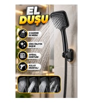 Siyah Çok Fonksiyonlu El Duşu Seti – Spiral Hortum ve Duvar Askısı