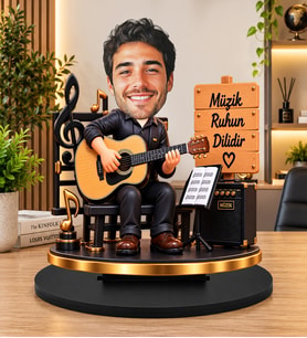 Kişiye Özel Gitarist Biblosu – 3D Karikatür Gitar Çalan Müzisyen Figürü, Müzik Öğretmeni Hediyesi, Dekoratif Masa Süsü