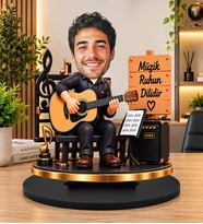 Kişiye Özel Gitarist Biblosu – 3D Karikatür Gitar Çalan Müzisyen Figürü, Müzik Öğretmeni Hediyesi, Dekoratif Masa Süsü