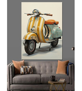 Vintage Scooter Motosiklet Dekoratif Kanvas - Mdf Ahşap Tablo