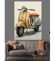 Vintage Scooter Motosiklet Dekoratif Kanvas - Mdf Ahşap Tablo