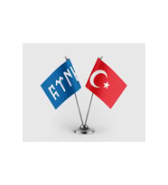Göktürkçe Türk Mavi ve Türk Bayrağı İkili Saten Masa Bayrağı Takımı
