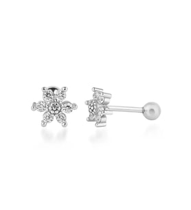 Taşlı Çiçek Gümüş Piercing (Pamuk Beyaz)