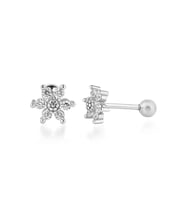 Taşlı Çiçek Gümüş Piercing (Pamuk Beyaz)