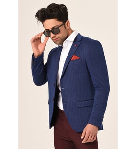 Açık Lacivert,Blazer Tek Ceket Mono Yaka Slim Fit  Agustini