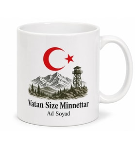 Sınır Muhafızlarına Hediye Vatan Size Minnettar Baskılı Kupa Bardak