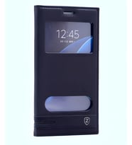 Galaxy A7 2016 Kılıf Pencereli Elite Kapaklı Kılıf (Siyah)
