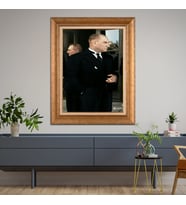 Altın Varaklı Çerçeveli Paspartulu Atatürk Tablo z4529 (Gold)