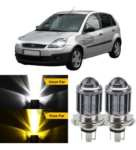 Ford Fiesta 2002-2008 Uyumlu Mercekli Far Ampulü Led Xenon Sarı-Beyaz Şimşek Etkili Uzun Kısa