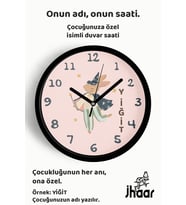 İsme Özel Sihirli Tavşan Çocuk Odası Duvar Saati Orta Boy 30 cm Siyah Camlı Sessiz