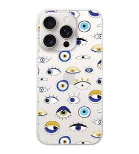 PrintiFy Apple  iPhone 15 Pro Max ile Uyumlu 1mm Slim Fit Nazar Boncuğu 2 Baskılı Şeffaf  Kılıf
