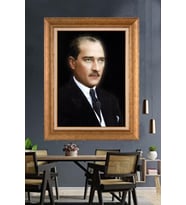 Altın Varaklı Çerçeveli Paspartulu Atatürk Tablo DC1493 (Gold)