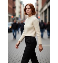 Kadın Regular Fit Crop Fitilli Bisiklet Yaka Uzun Kollu Orta Kalın Triko Kazak Kışlık Kombinlerin