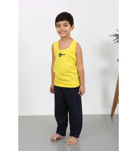 pilelistore- Erkek Çocuk Sıfır Kol Penye Pijama Takım Sarı