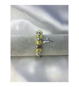 Sarı Boncuklu Sol Anahtarı Melek Uçlu Charm Bileklik Paslanmaz Çelik (Çok Renkli)