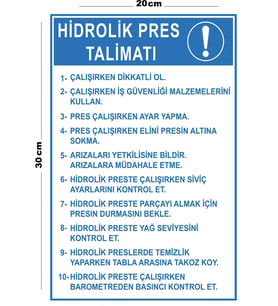 Metal Hidrolik Pres Talimatı 20cm x 30cm A4 Büyüklüğünde Uyarı Levhası Yönlendirme Tabelası