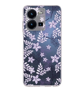 PrintiFy Vivo Y35 Uyumlu Kamera Korumalı Floral Lila Tasarımlı Şeffaf Silikon Kılıf