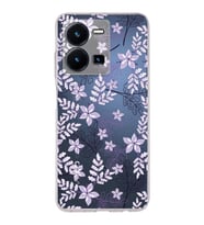 PrintiFy Vivo Y35 Uyumlu Kamera Korumalı Floral Lila Tasarımlı Şeffaf Silikon Kılıf