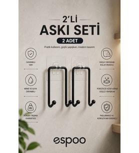 Çift Kancalı Yapışkanlı Banyo Mutfak Askısı 2 Adet