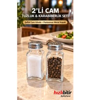 ByMyHand Çelik Kapaklı Cam Ev Lokanta ve Restoran İçin Tuzluk ve Karabiberlik 2'li Set