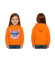Unisex Stitch Baskılı Çocuk Swaetshirt Baskılı Kapüşonlu 3 İplik Şardonlu (Turuncu)