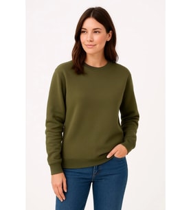 Üç İplik Düz Bisiklet Yaka SweatShirt - Haki