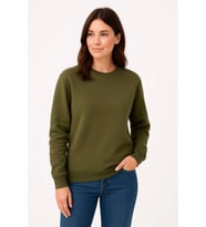 Üç İplik Düz Bisiklet Yaka SweatShirt - Haki