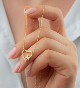 925 Ayar Gold Gümüş Kalpli Kartanesi Kolye