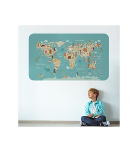 Eğitici Çocuk Odası Dünya Haritası Dünya Atlası Çocuk Ve Bebek Duvar Sticker-3770-60x105