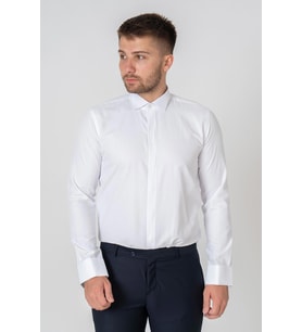 Beyaz Slim Fit Esnek Likralı Ata Yaka Pamuklu Gömlek