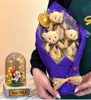 Peluş Ayıcık Buketi ve Kişiye Özel Led Işıklı Pandalı Fanus