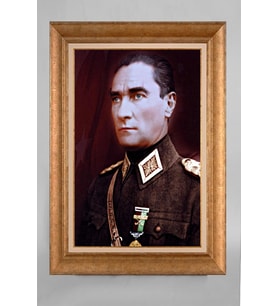 Altın Varaklı Çerçeveli Paspartulu Atatürk Tablo a423 (Gold)