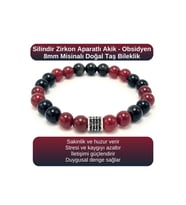 SERTİFİKALI Zirkon Aparatlı Kırmızı Akik - Obsidyen - 8mm Doğal Taş Misinalı Bileklik