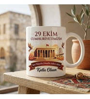 29 Ekim Atatürk Temalı cumhuriyet bayramına ve kişiye özel çift taraf baskılı kupa bardak