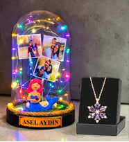 Sizlere Özel Renkli Led Işıklı Fanus ve Gerçek Ametist Taşlı Lotus Kolye (Model 8)